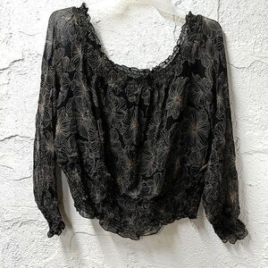 Chelsea Nites Beaded Floral Off Shoulder Blouse
